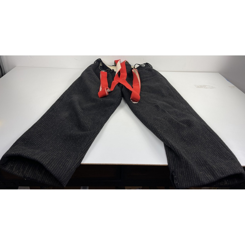 VINTAGE WOOLRICH WOOL HUNTING PANTS MALONE BLACK&GRAY SUSPENDERS TROUSERS 32x25